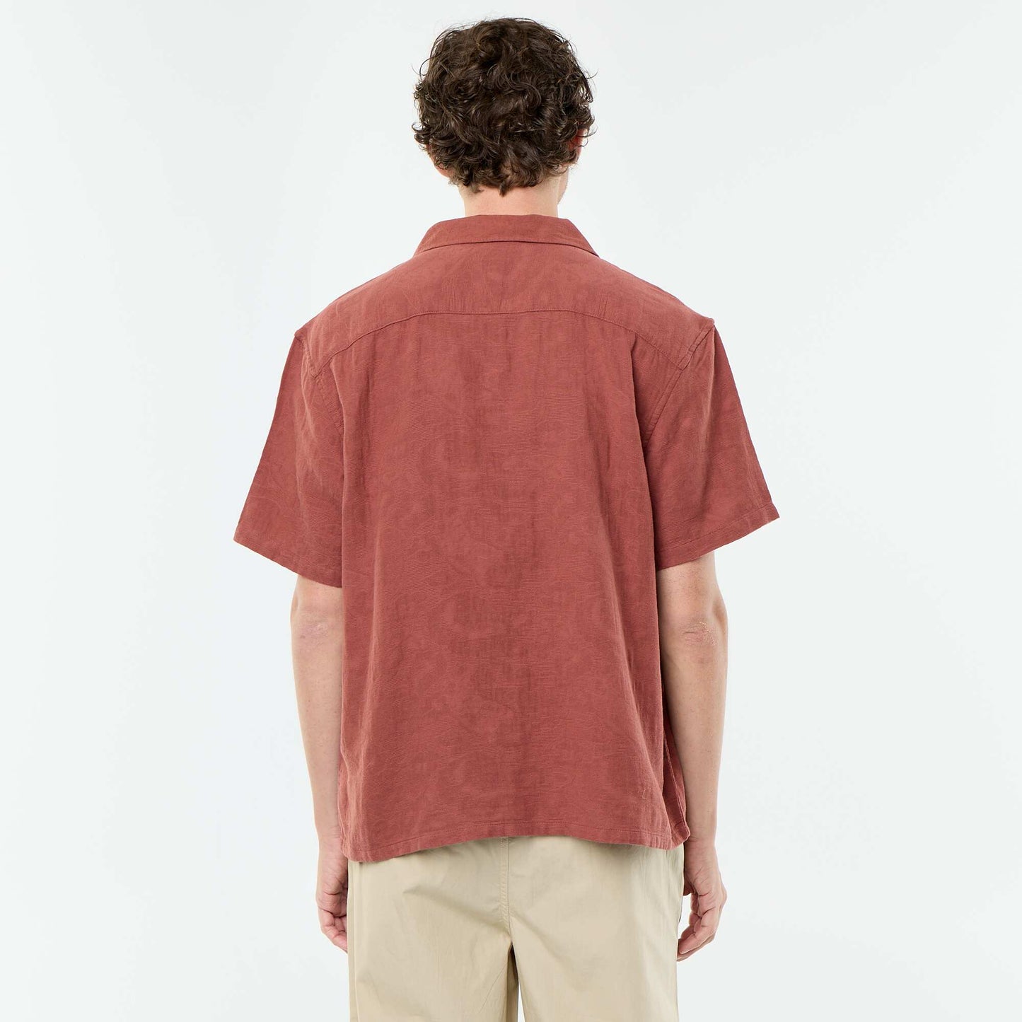 Textured Knit Short-Sleeved Shirt BROWN