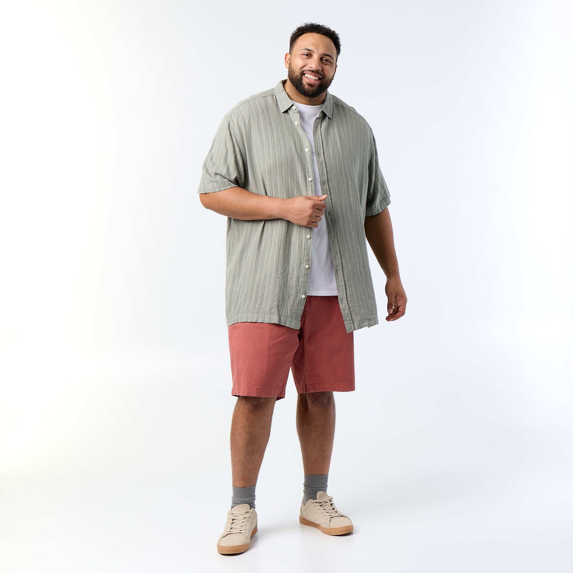 Short-sleeved blended linen shirt KHAKI