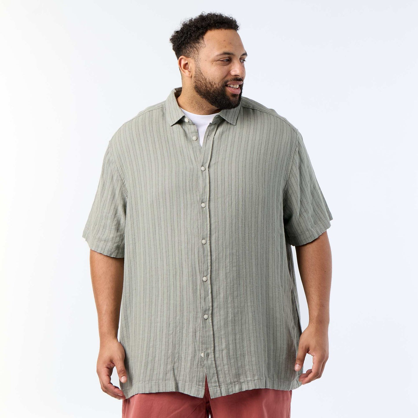 Short-sleeved blended linen shirt KHAKI