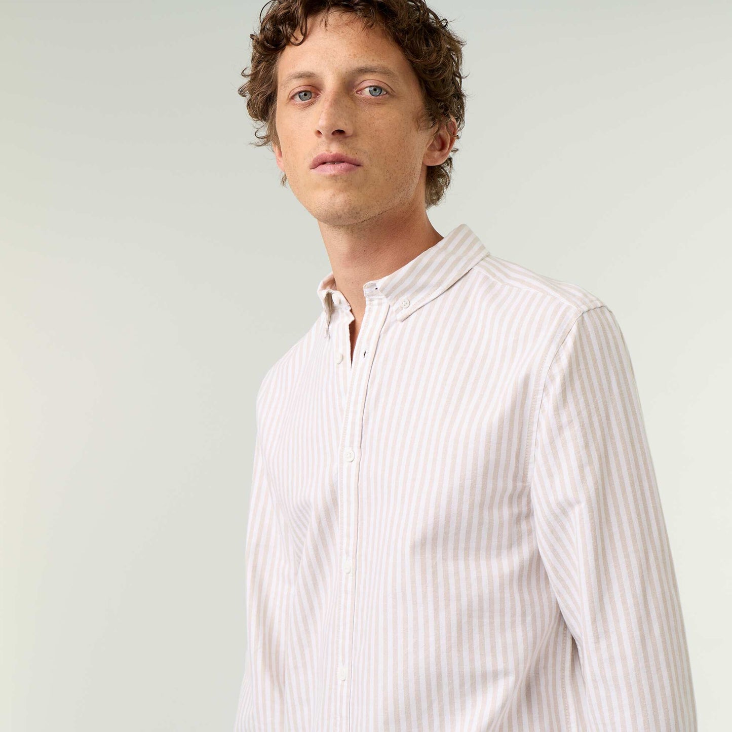 Striped shirt with button-down collar BEIGE