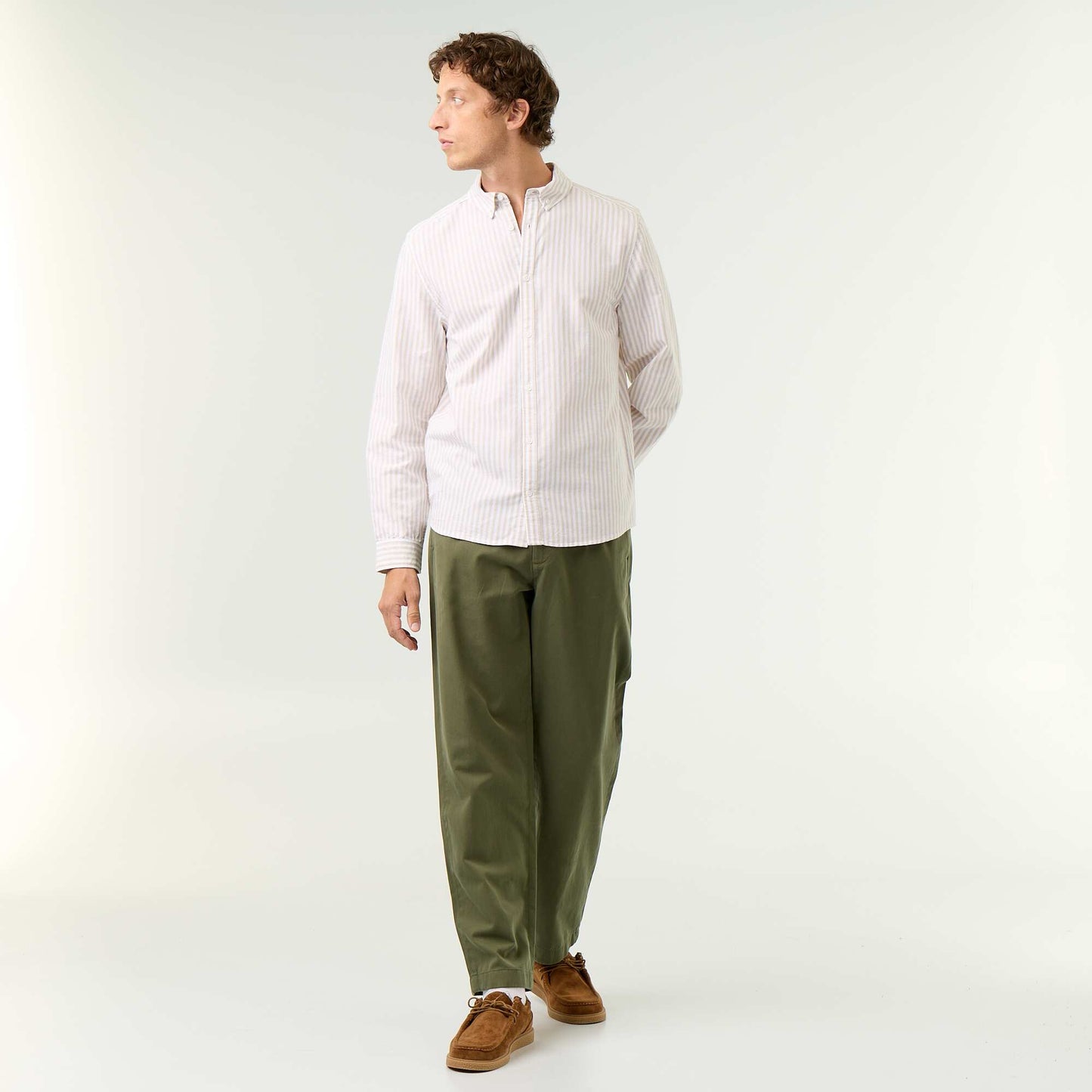 Striped shirt with button-down collar BEIGE