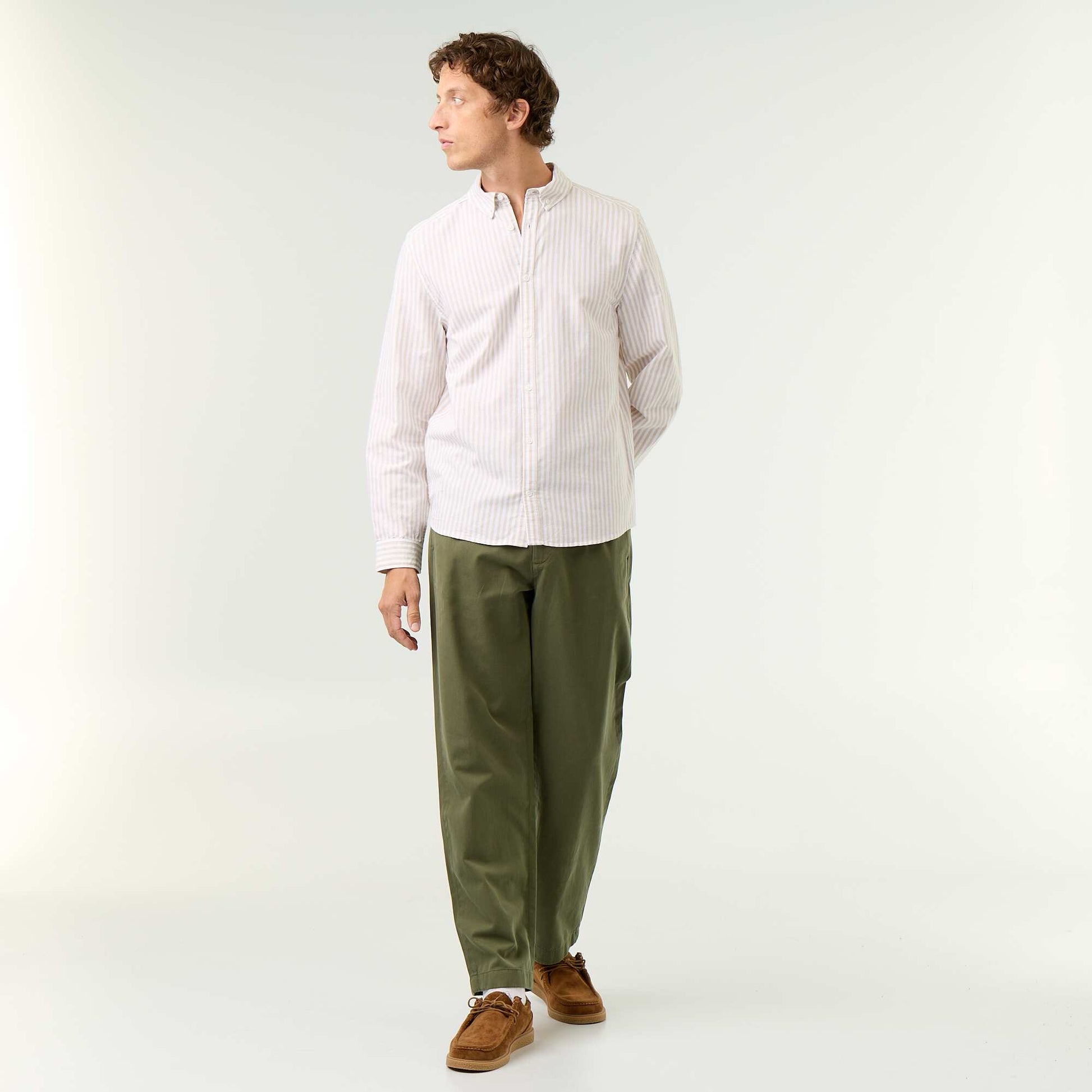 Striped shirt with button-down collar BEIGE