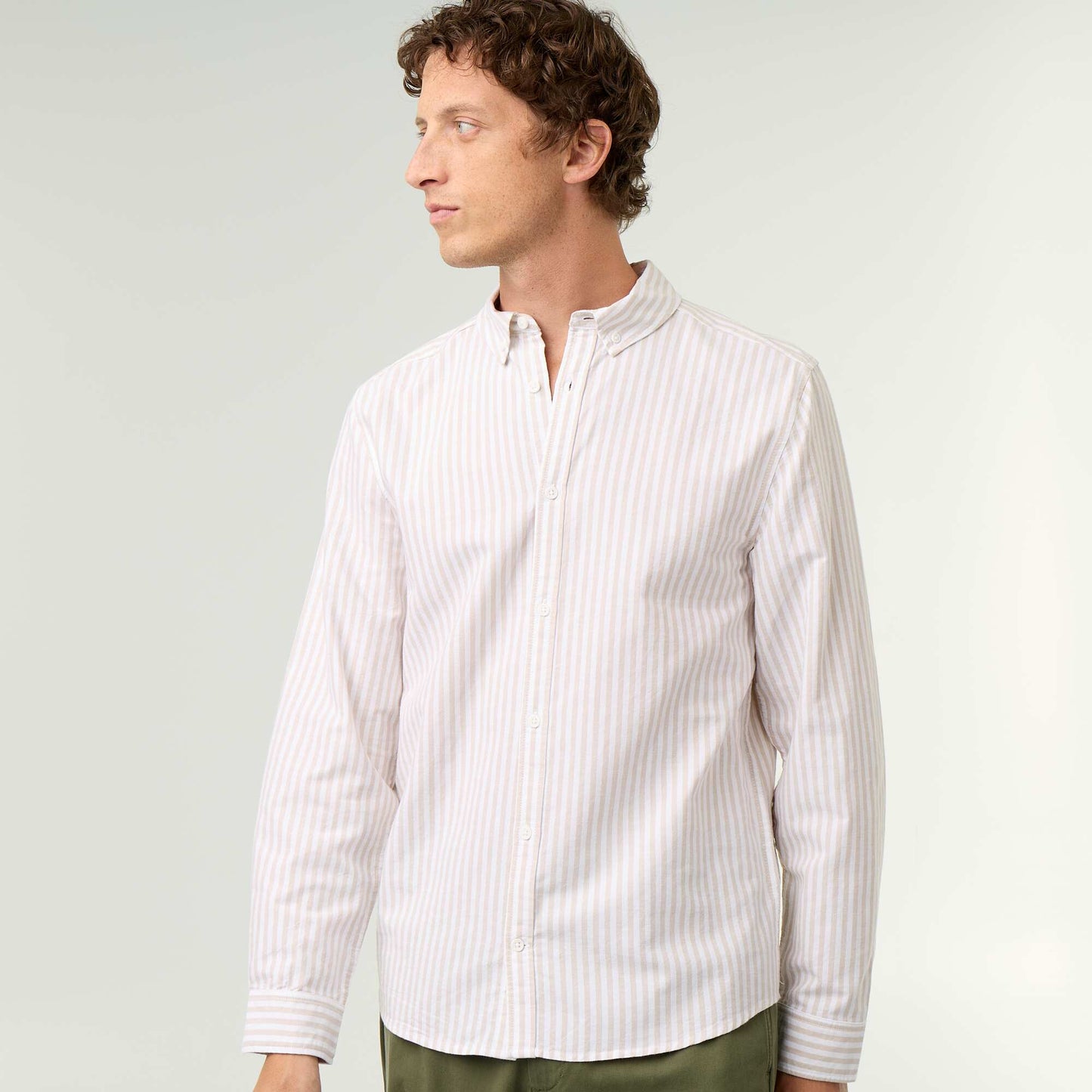 Striped shirt with button-down collar BEIGE