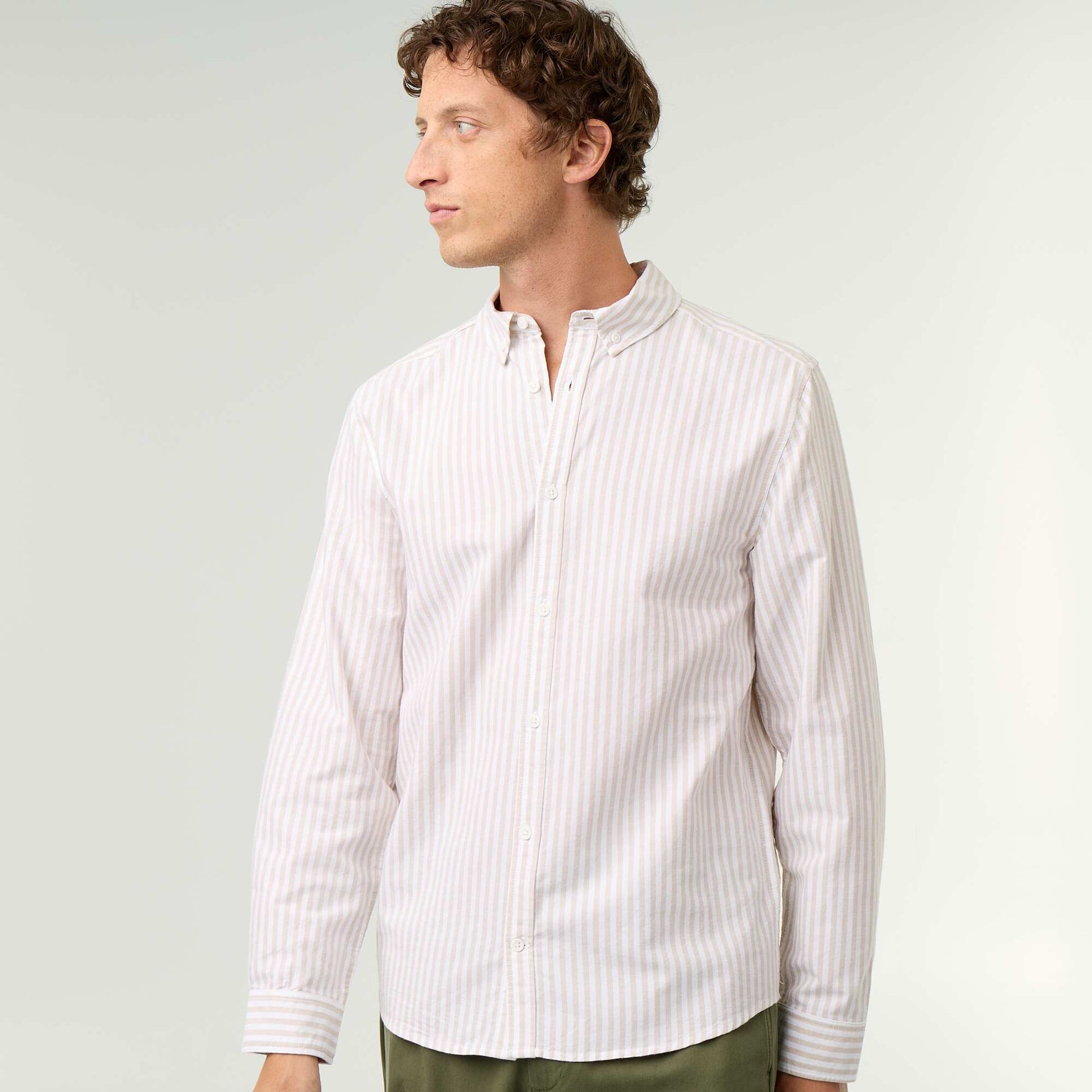 Striped shirt with button-down collar BEIGE