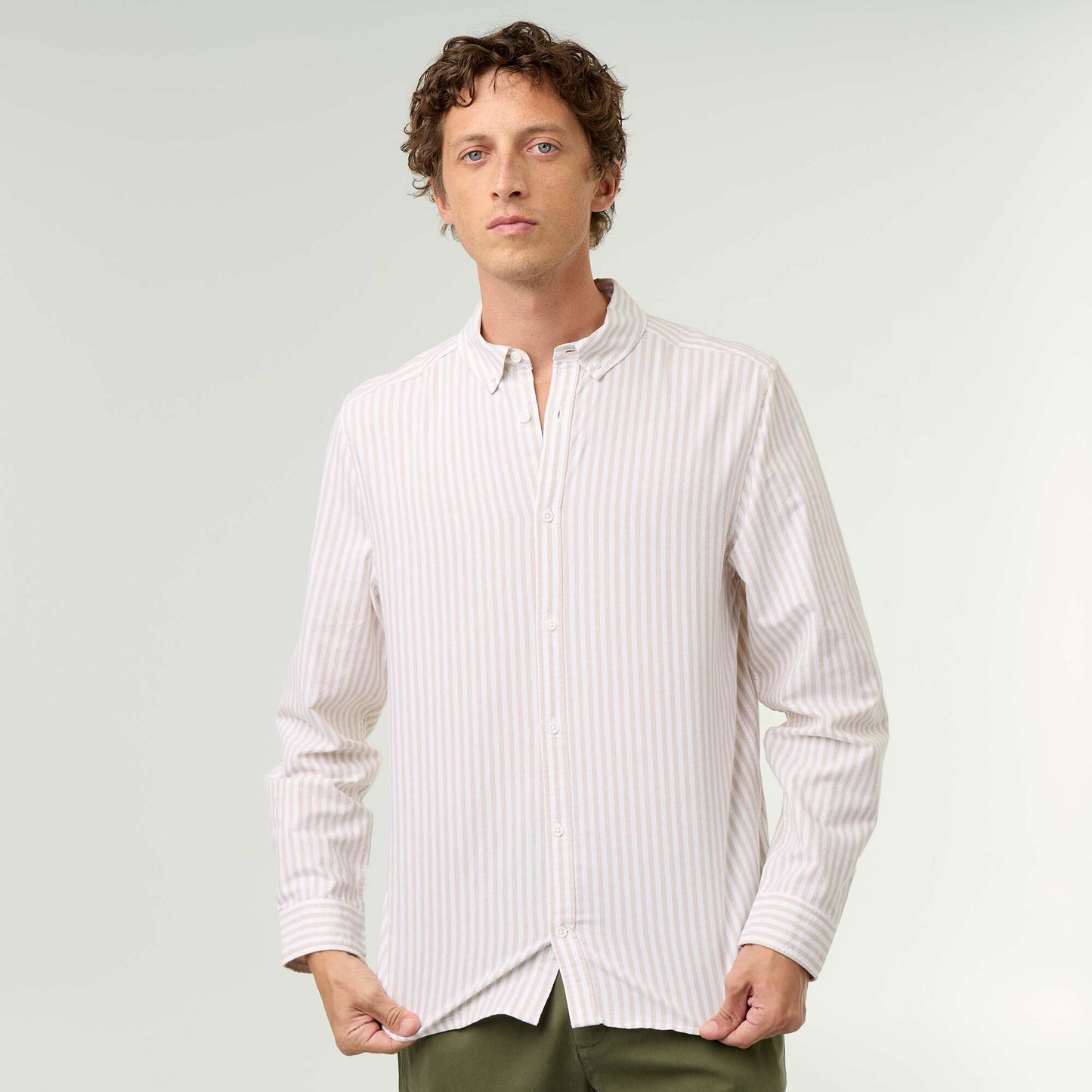 Striped shirt with button-down collar BEIGE