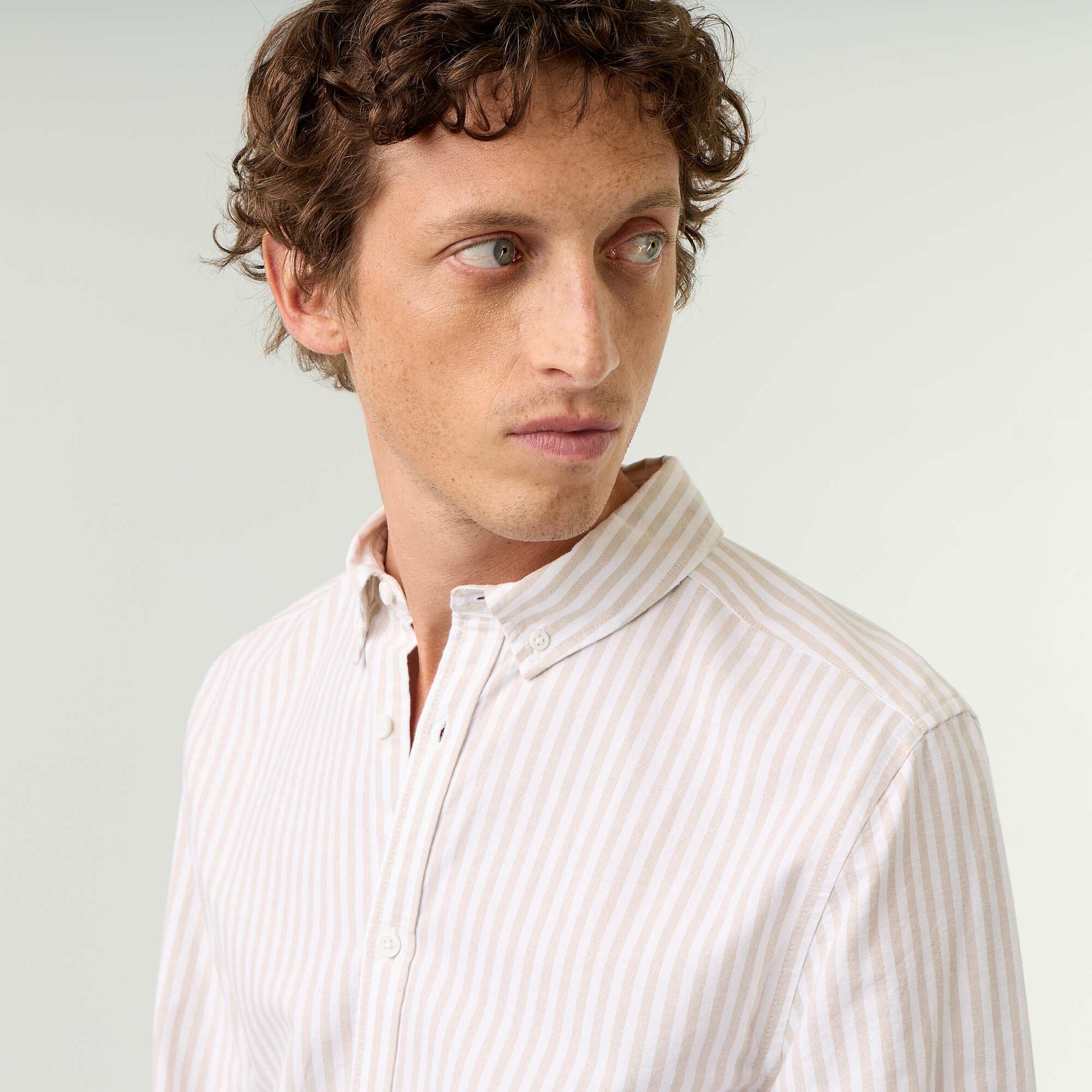 Striped shirt with button-down collar BEIGE