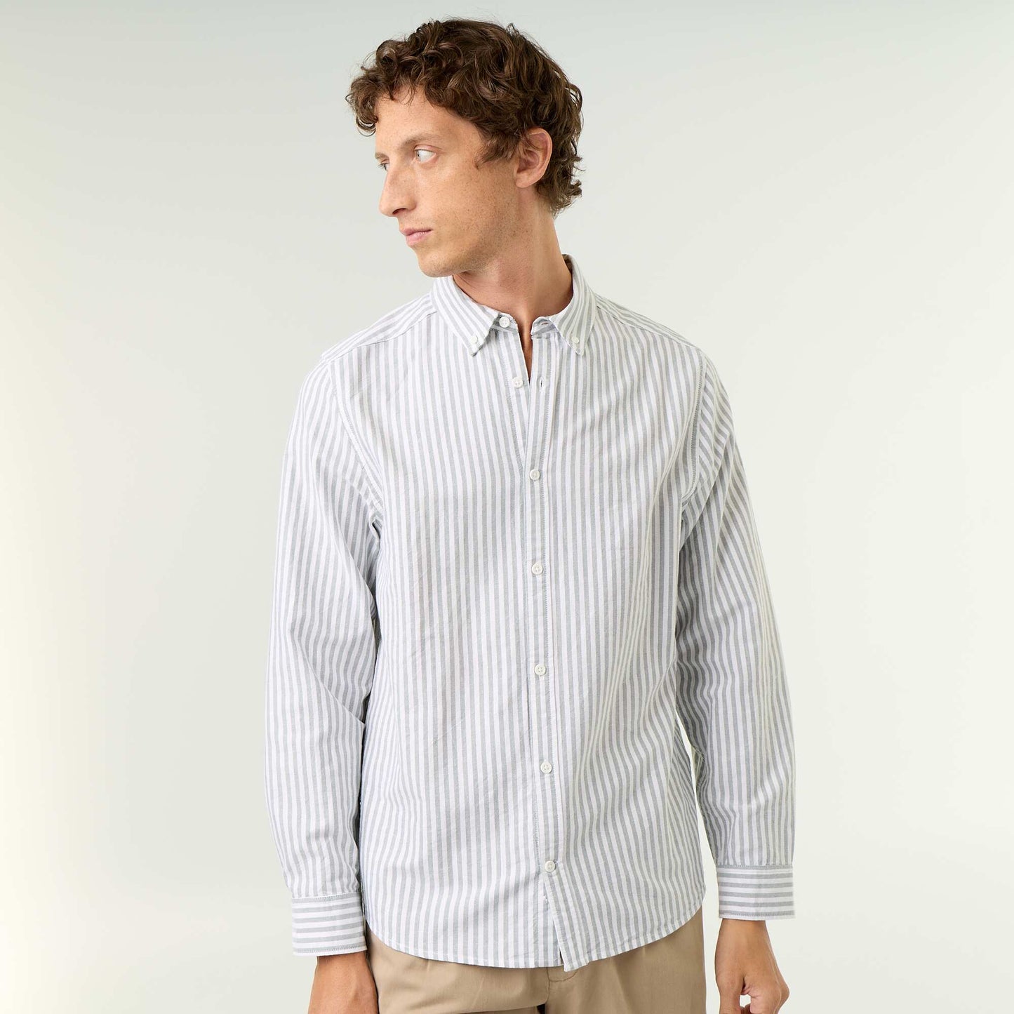 Striped shirt with button-down collar GREEN