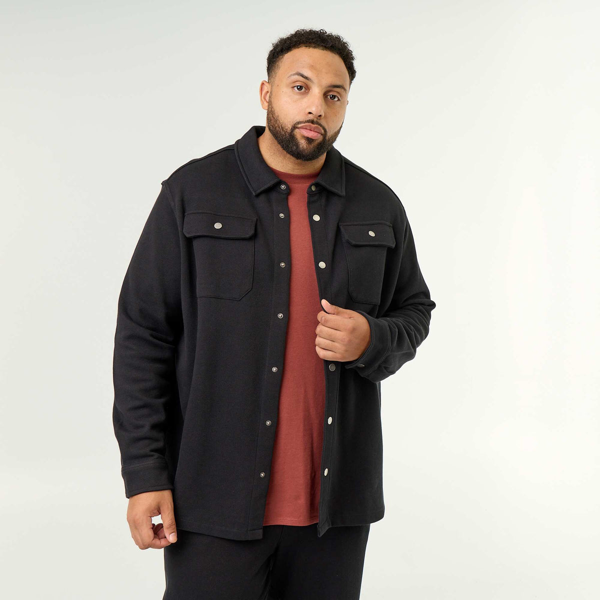 Solid Pique Knit Overshirt BLACK