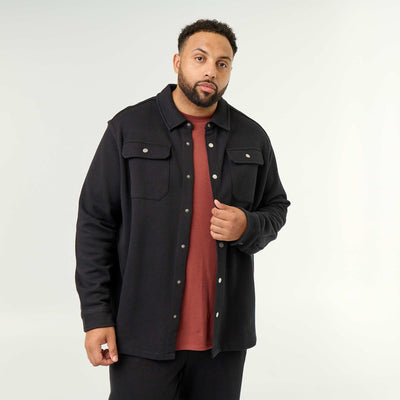 Solid Pique Knit Overshirt BLACK