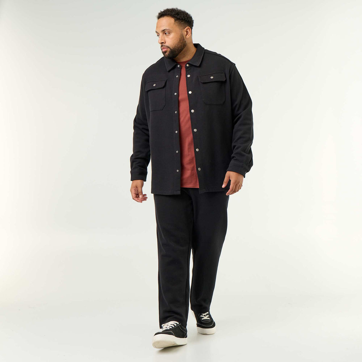 Solid Pique Knit Overshirt BLACK
