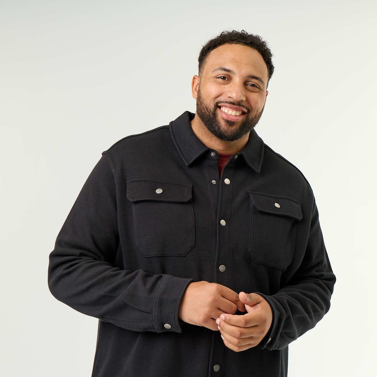 Solid Pique Knit Overshirt BLACK