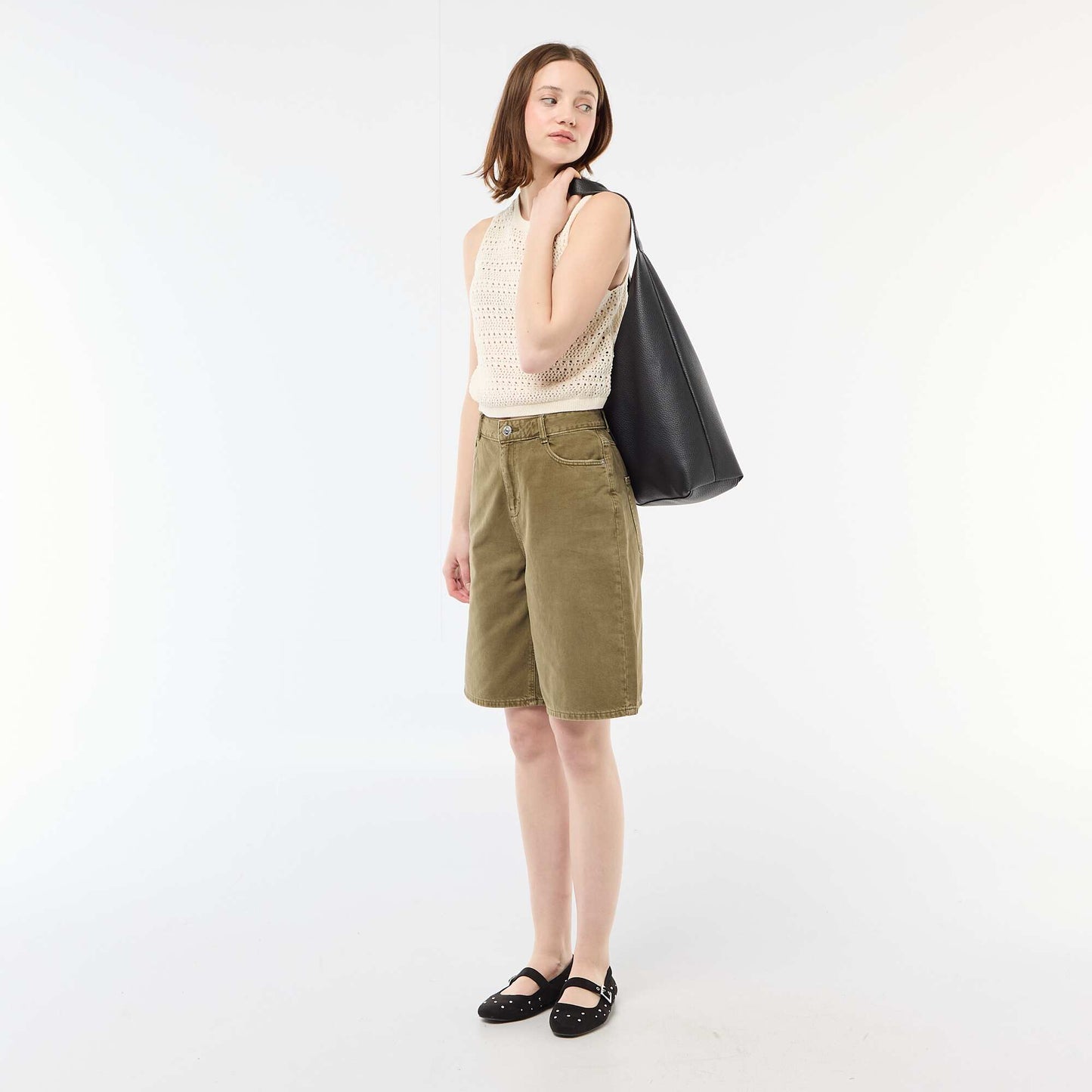Openwork Crochet Top with Wide Armholes BEIGE