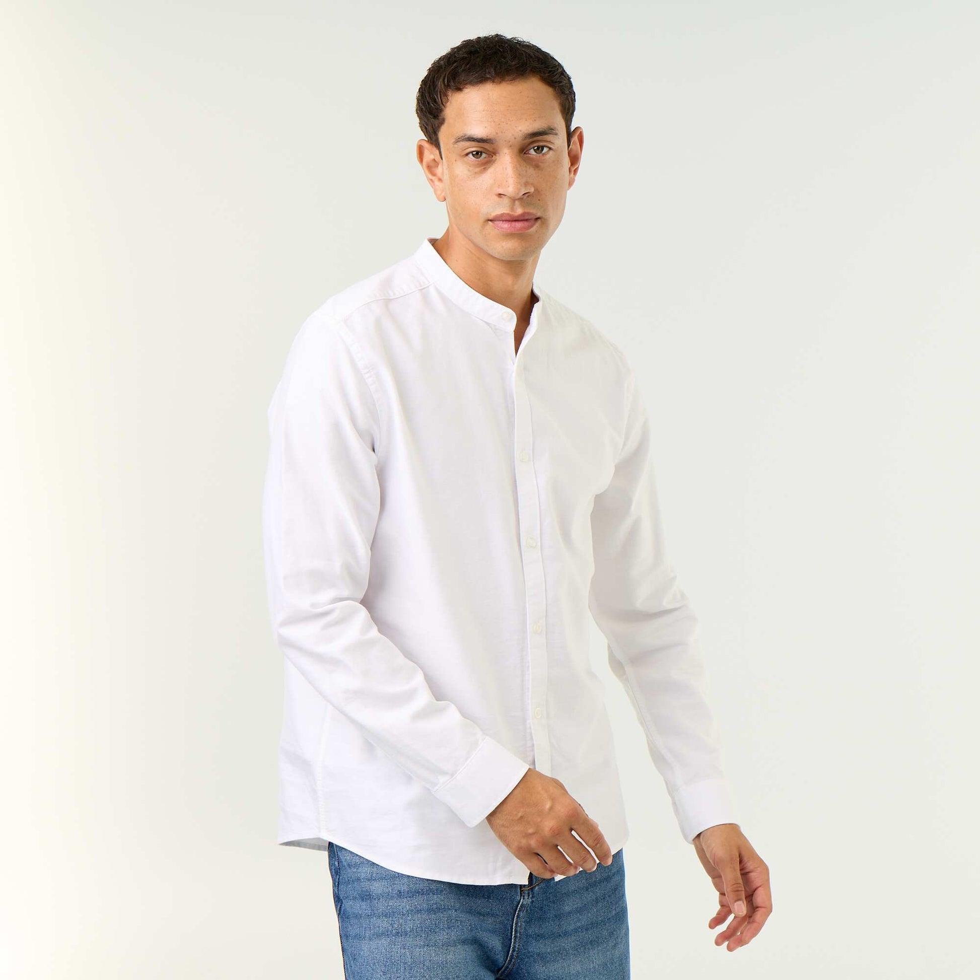 Plain Mao Collar Shirt WHITE