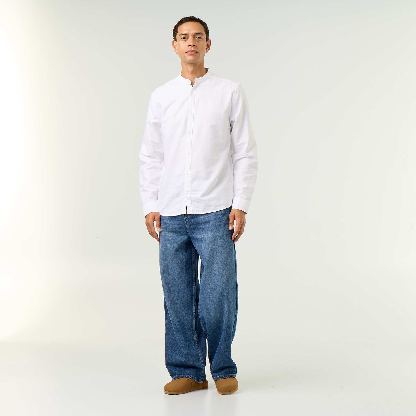 Plain Mao Collar Shirt WHITE