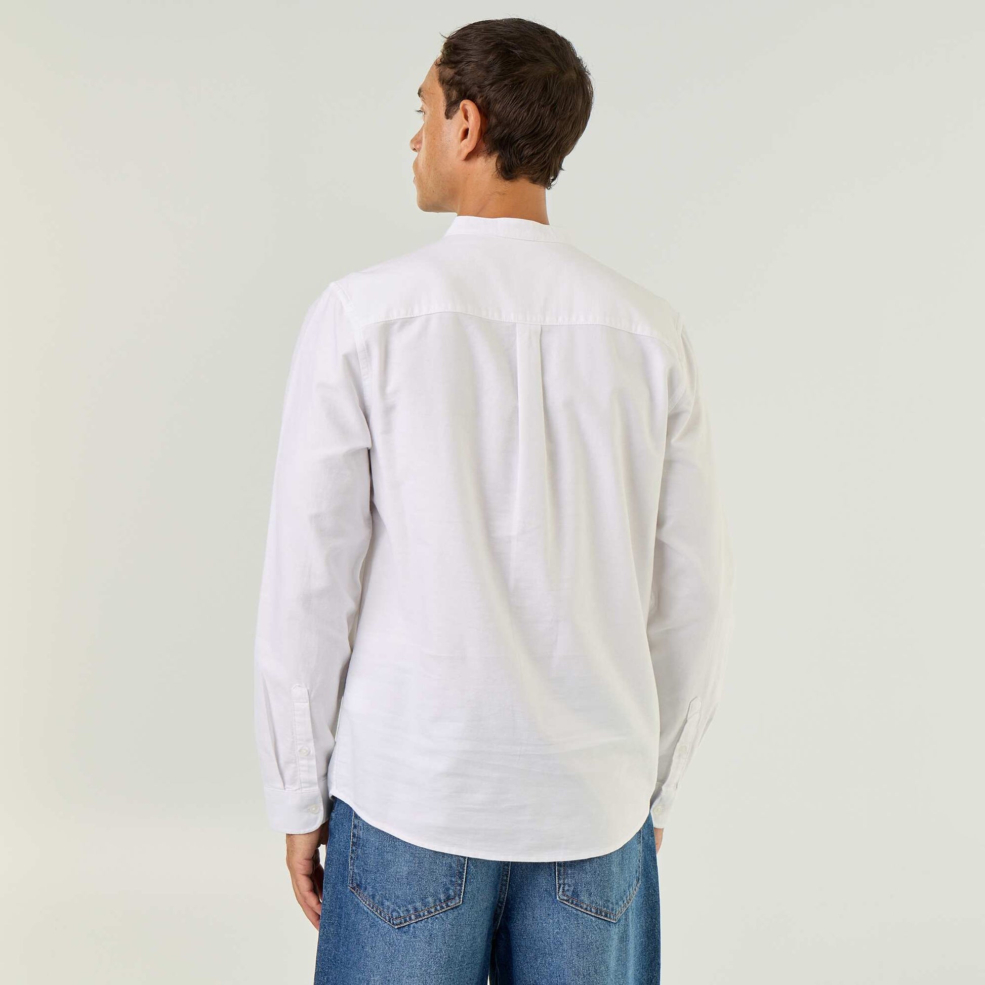 Plain Mao Collar Shirt WHITE