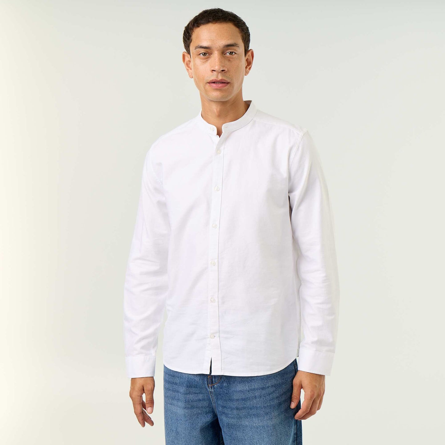 Plain Mao Collar Shirt WHITE