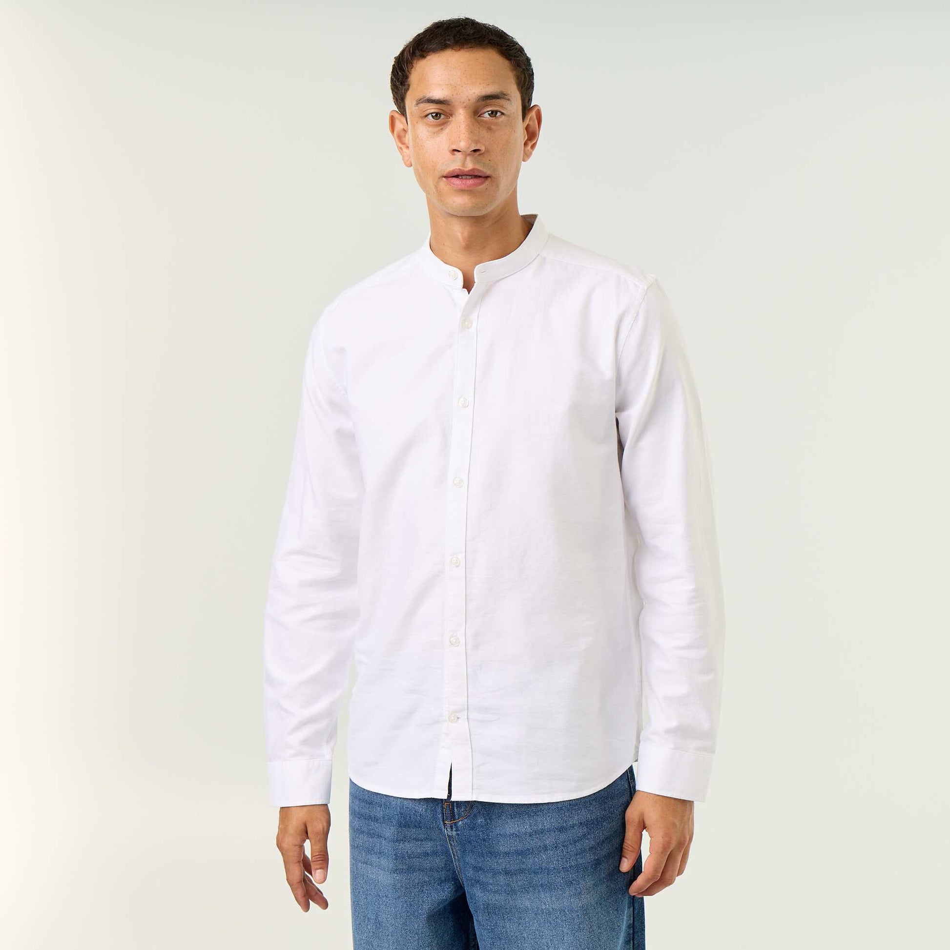 Plain Mao Collar Shirt WHITE