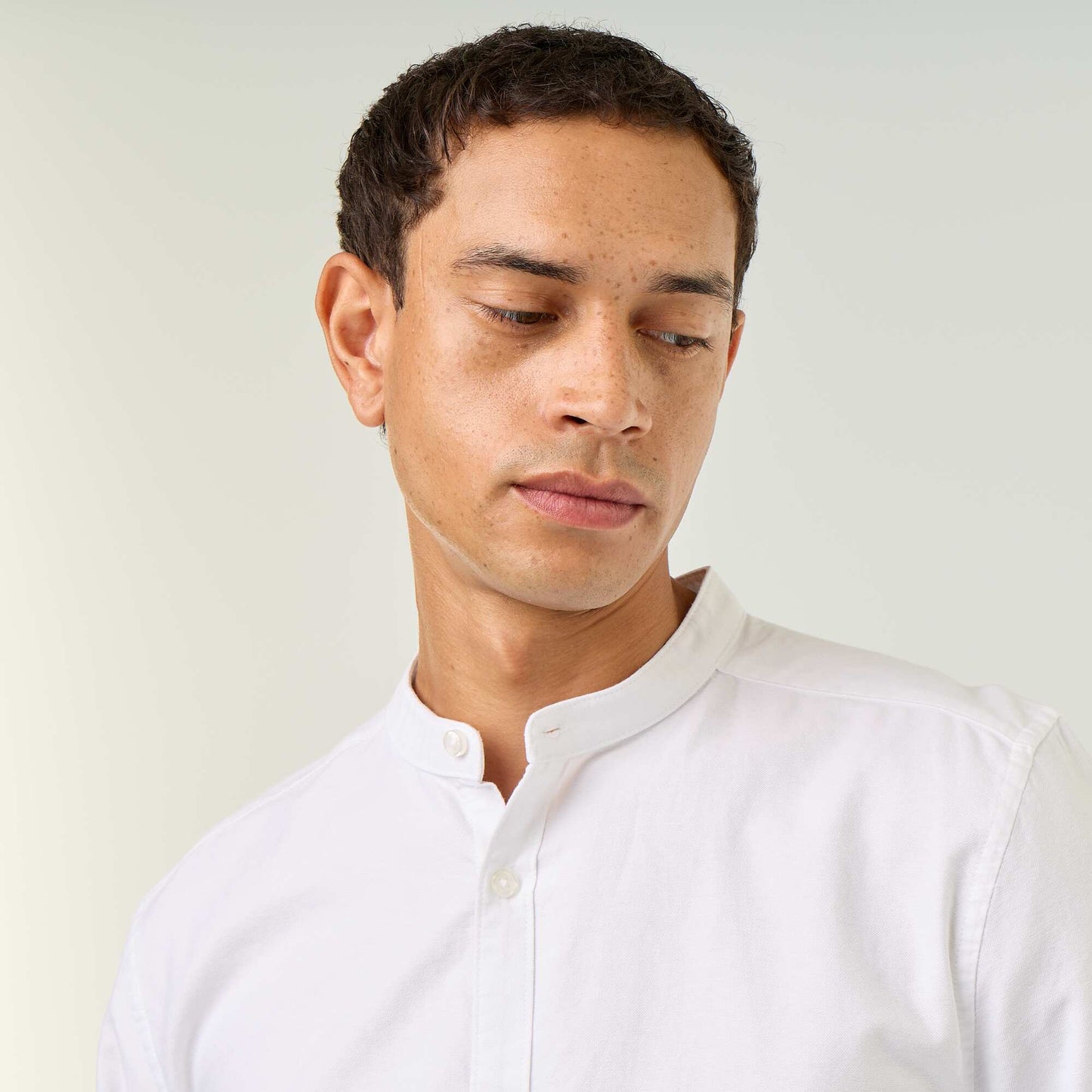 Plain Mao Collar Shirt WHITE