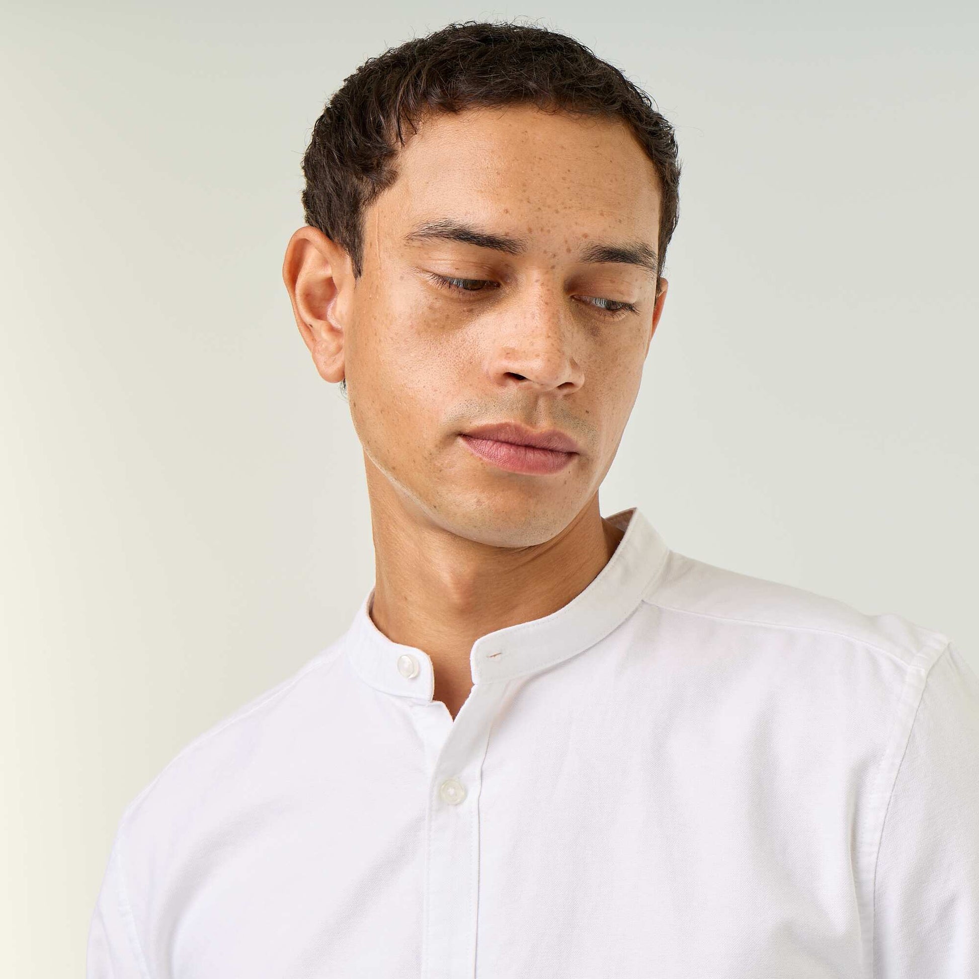 Plain Mao Collar Shirt WHITE