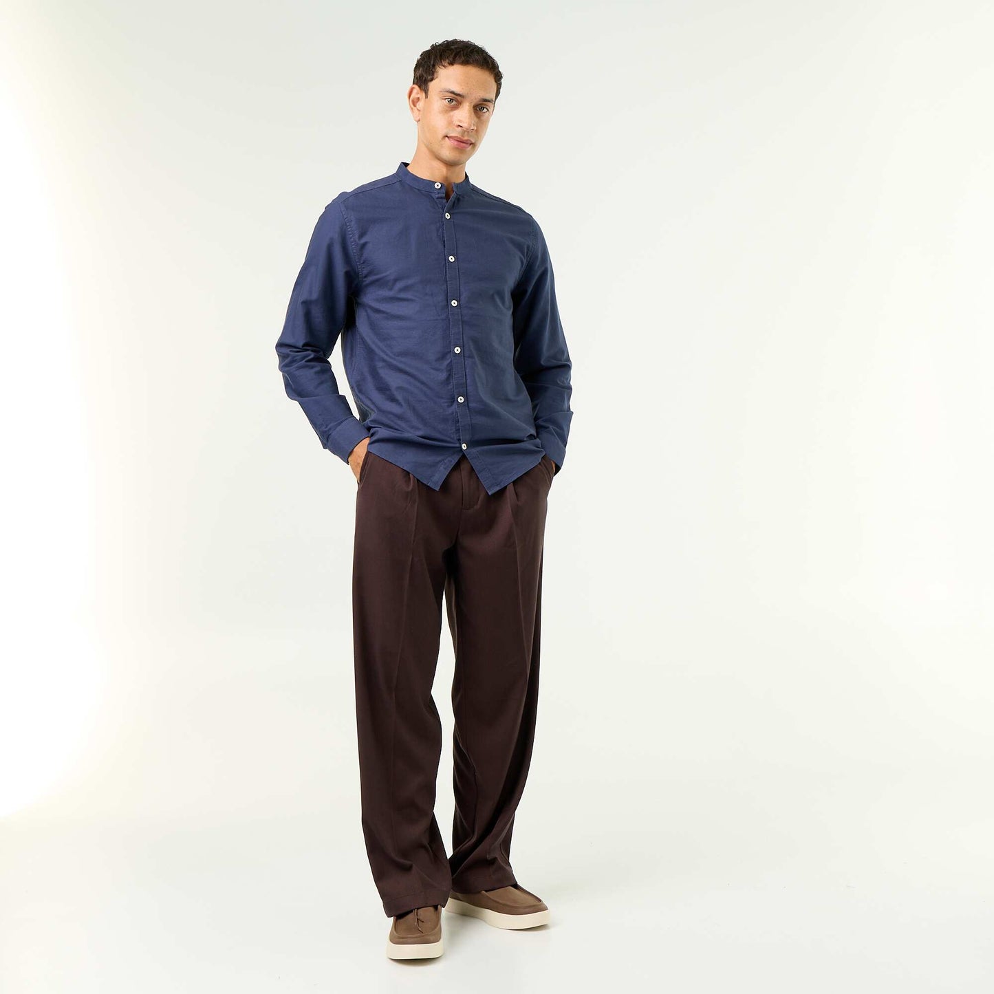 Plain Mao Collar Shirt BLUE