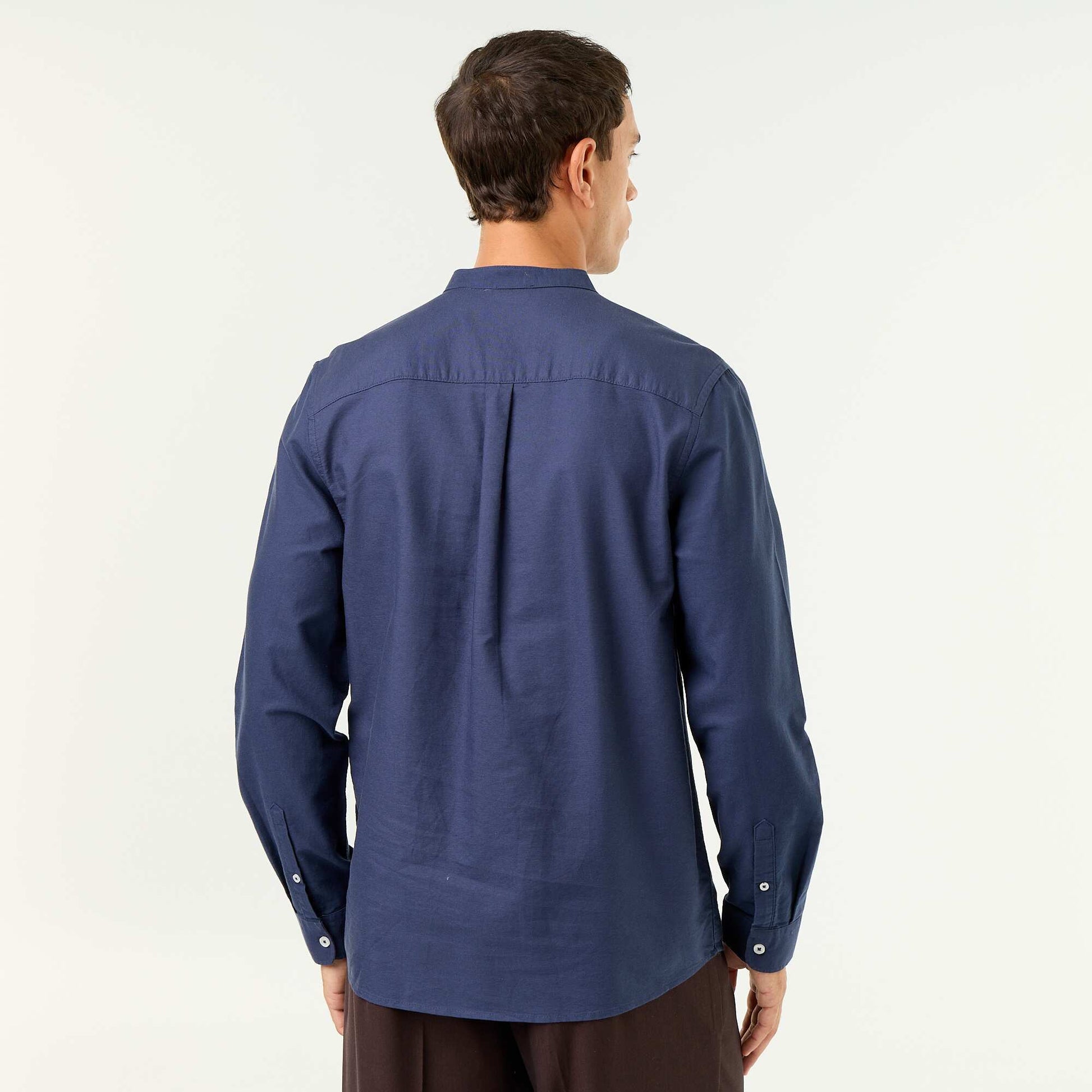 Plain Mao Collar Shirt BLUE