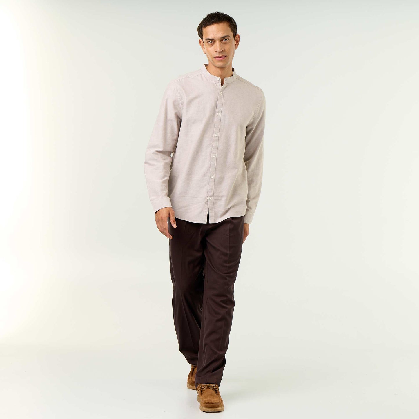 Plain Mao Collar Shirt BEIGE
