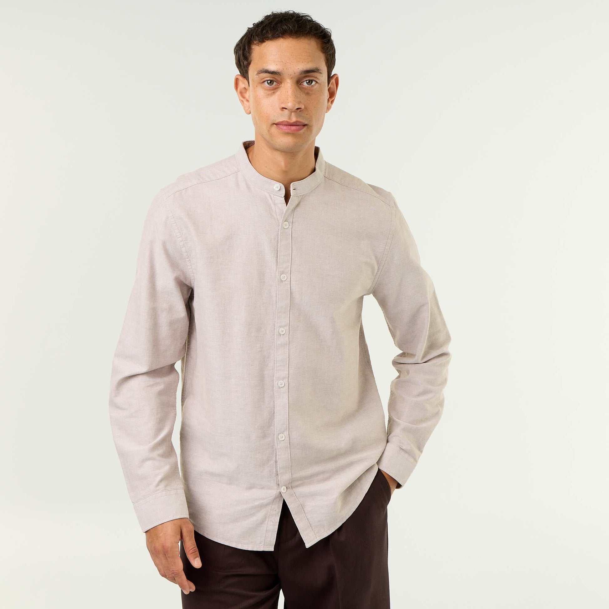 Plain Mao Collar Shirt BEIGE