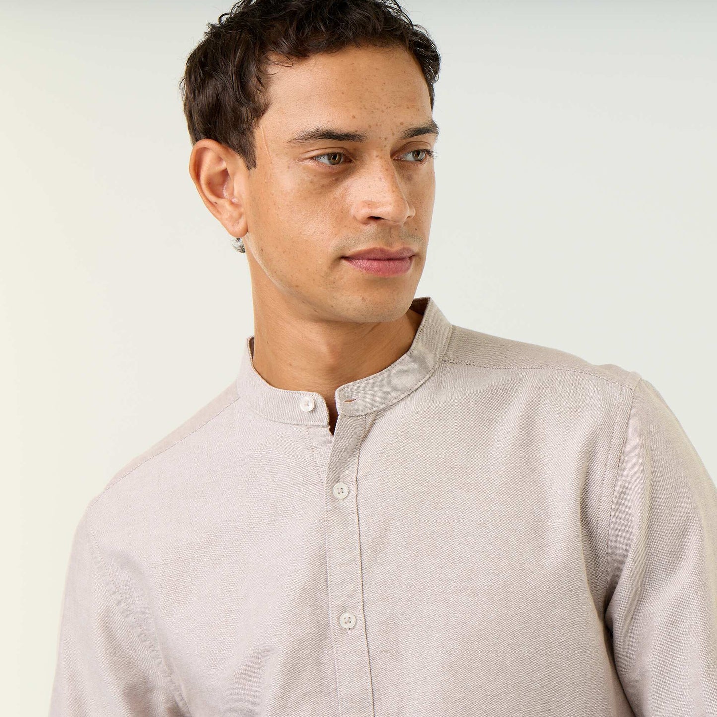 Plain Mao Collar Shirt BEIGE