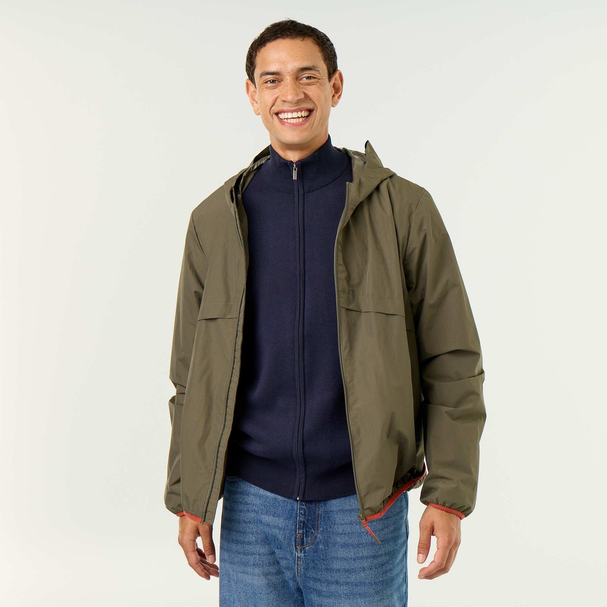 Water-Repellent Hooded Windbreaker Jacket KHAKI