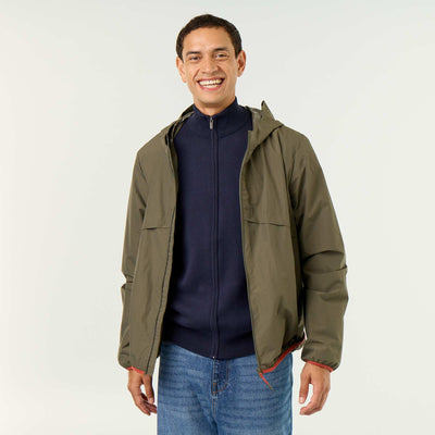 Water-Repellent Hooded Windbreaker Jacket KHAKI
