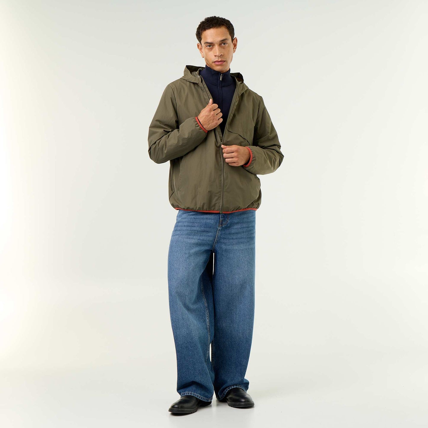 Water-Repellent Hooded Windbreaker Jacket KHAKI