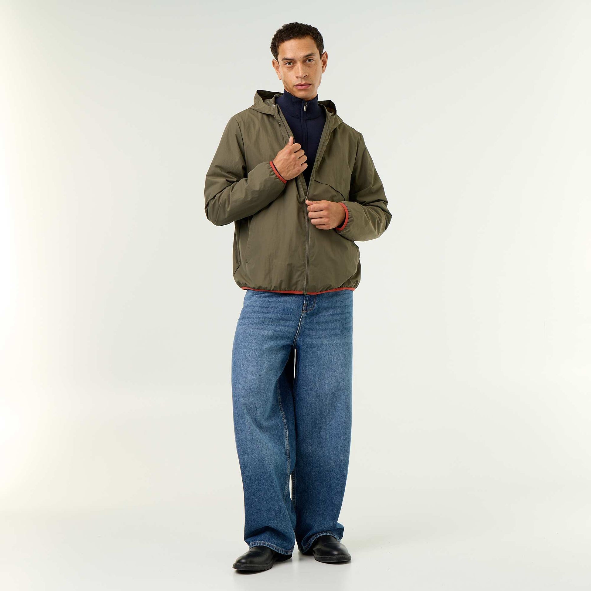 Water-Repellent Hooded Windbreaker Jacket KHAKI
