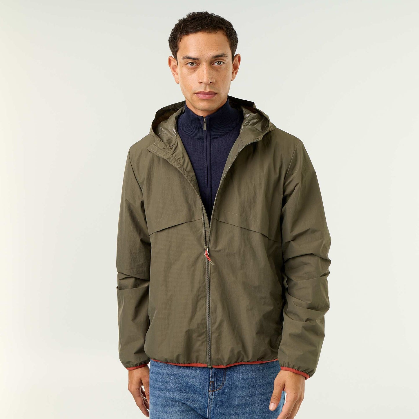 Water-Repellent Hooded Windbreaker Jacket KHAKI