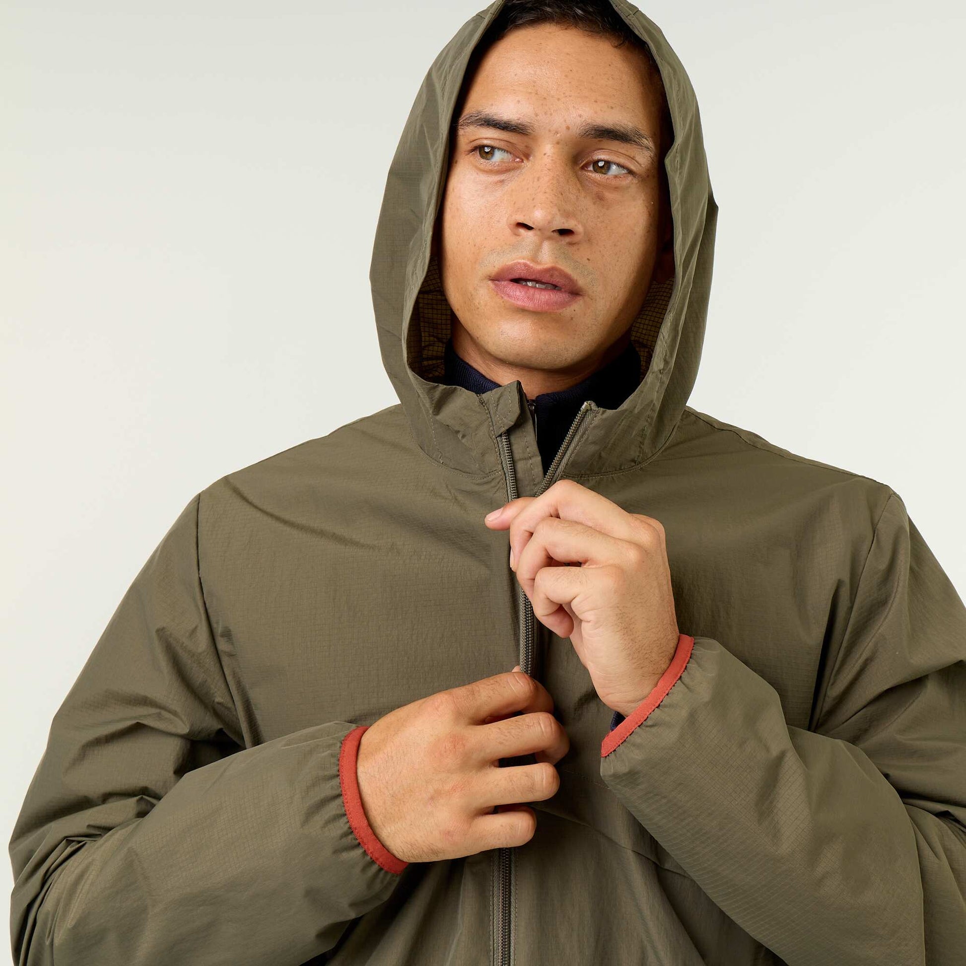Water-Repellent Hooded Windbreaker Jacket KHAKI