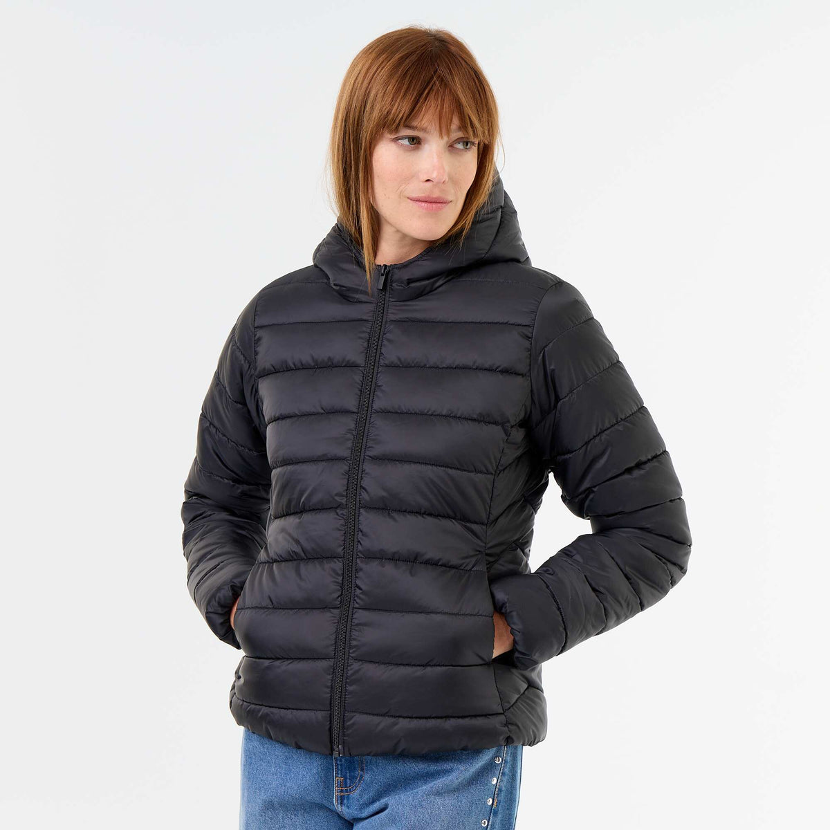 Lightweight Hooded Quilted Puffer Jacket BLACK
