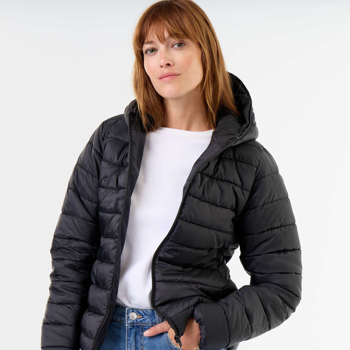 Lightweight Hooded Quilted Puffer Jacket BLACK