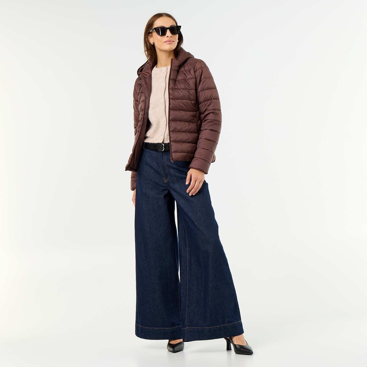 Lightweight Hooded Quilted Puffer Jacket BROWN