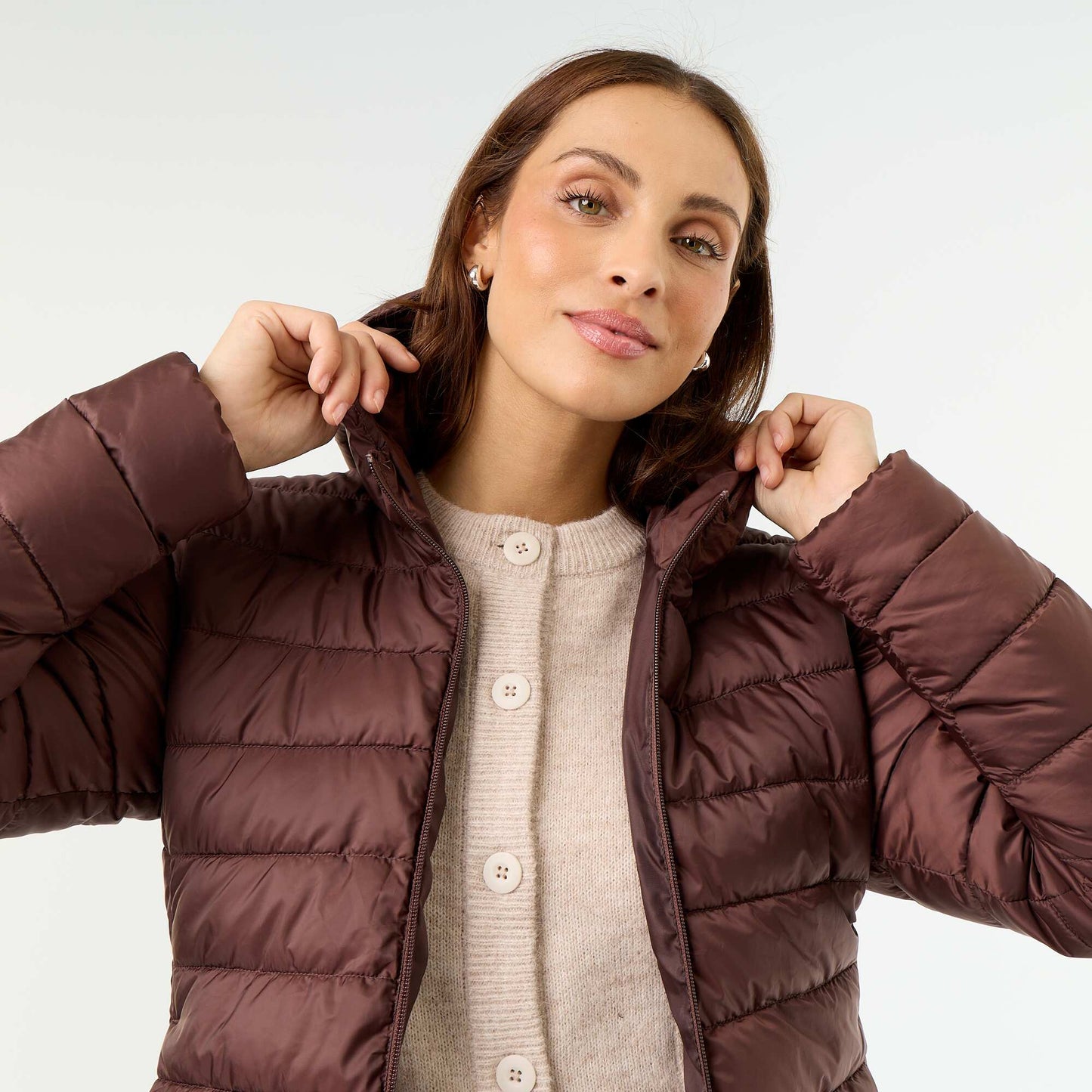 Lightweight Hooded Quilted Puffer Jacket BROWN