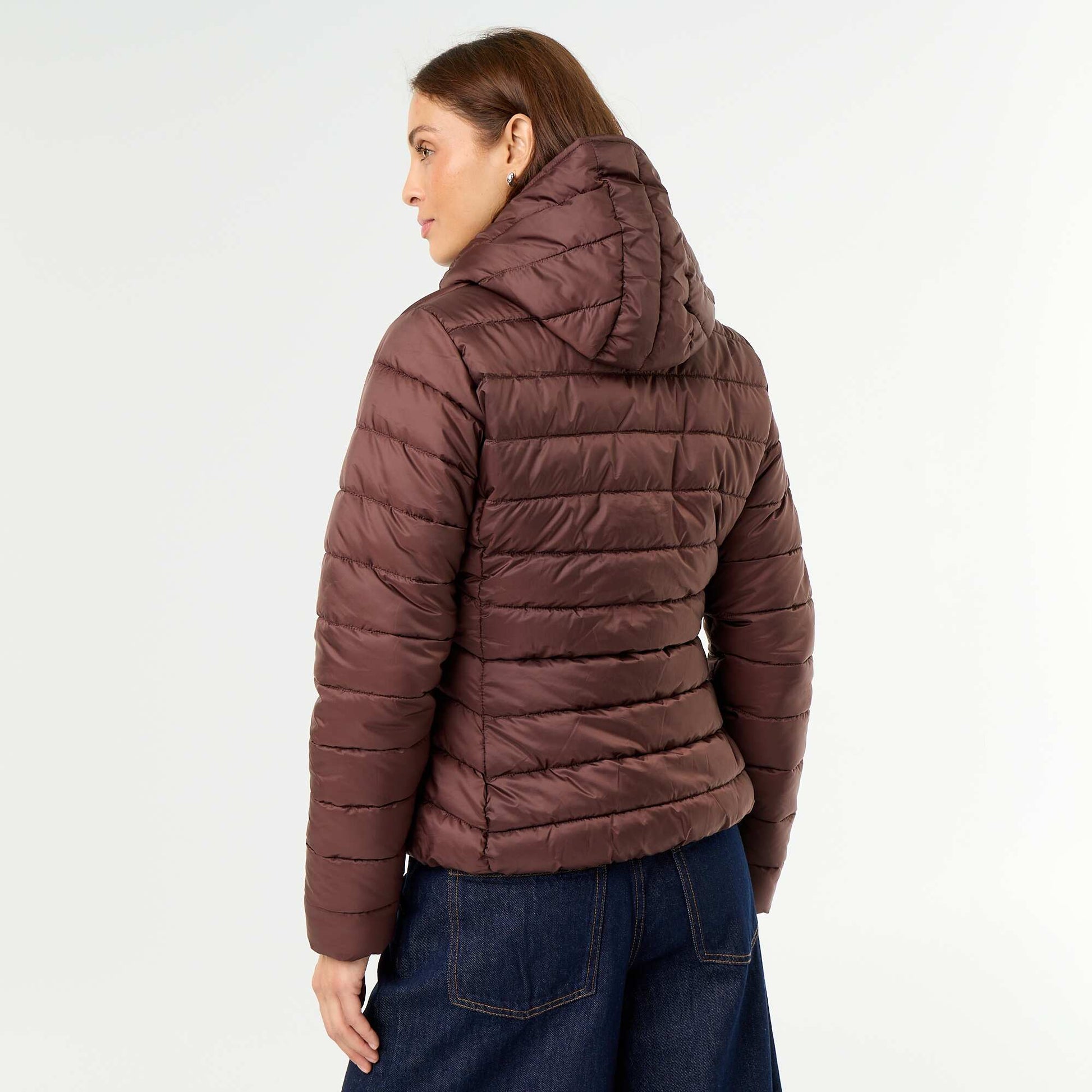 Lightweight Hooded Quilted Puffer Jacket BROWN