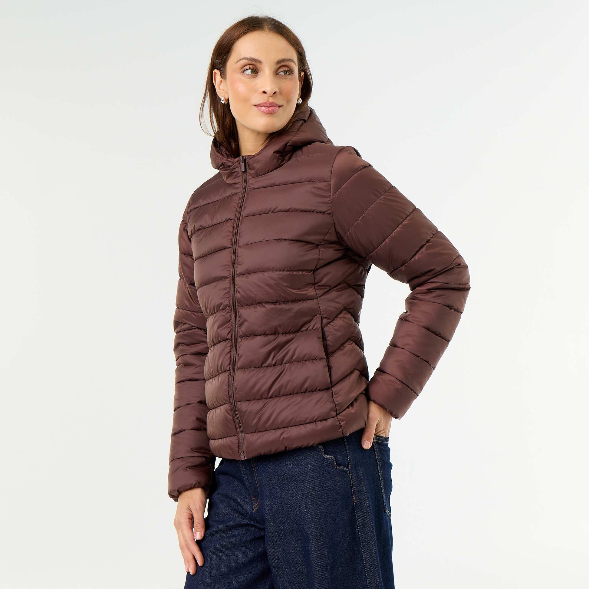 Lightweight Hooded Quilted Puffer Jacket BROWN