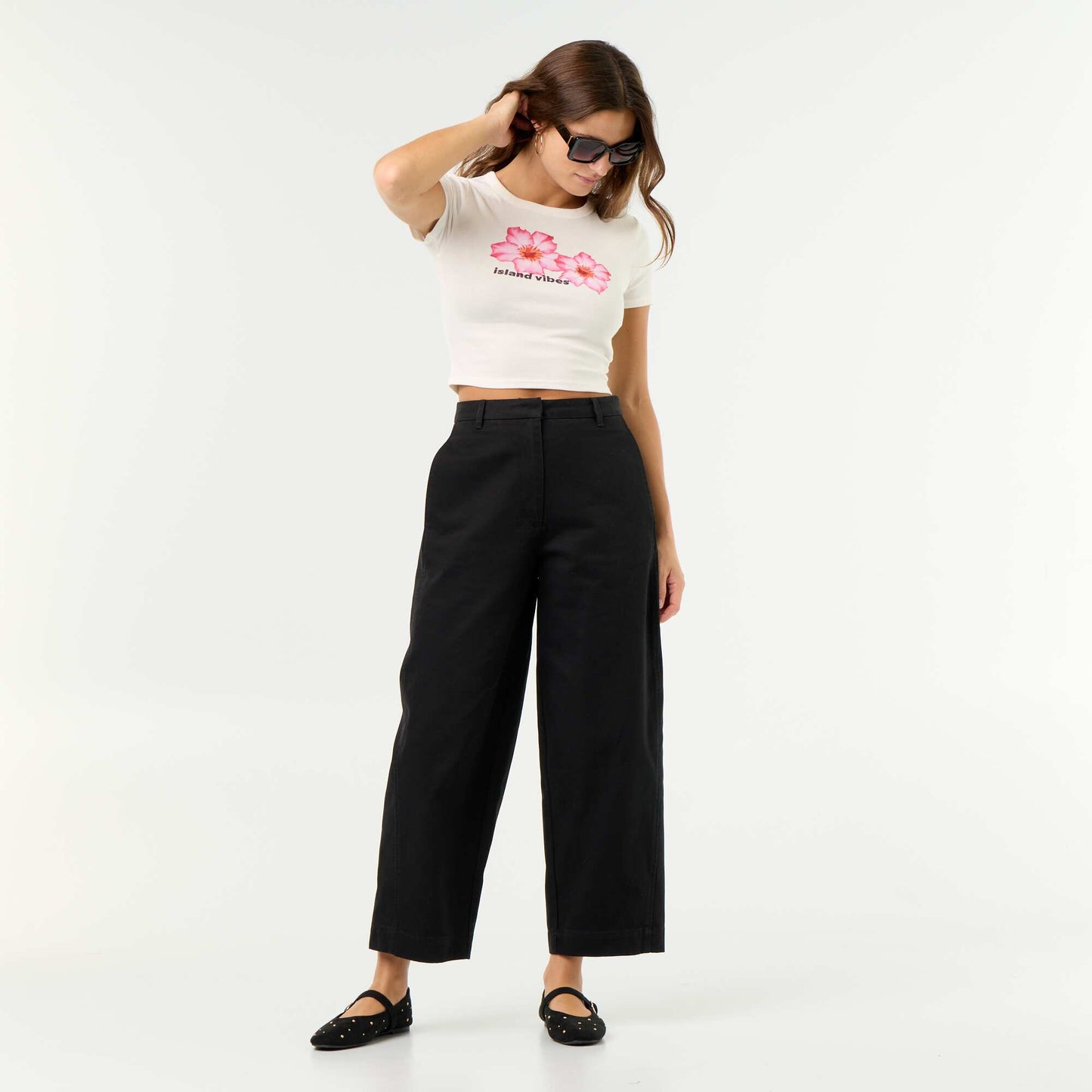 Wide barrel-leg trousers BLACK