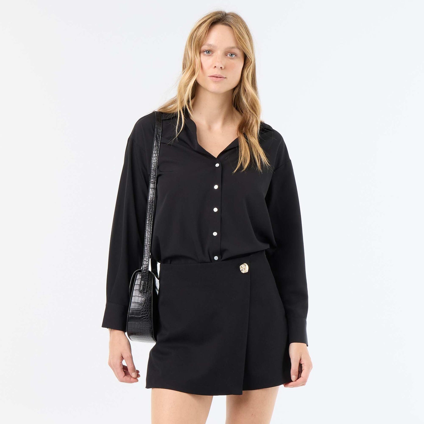 Skort with Decorative Jewel BLACK