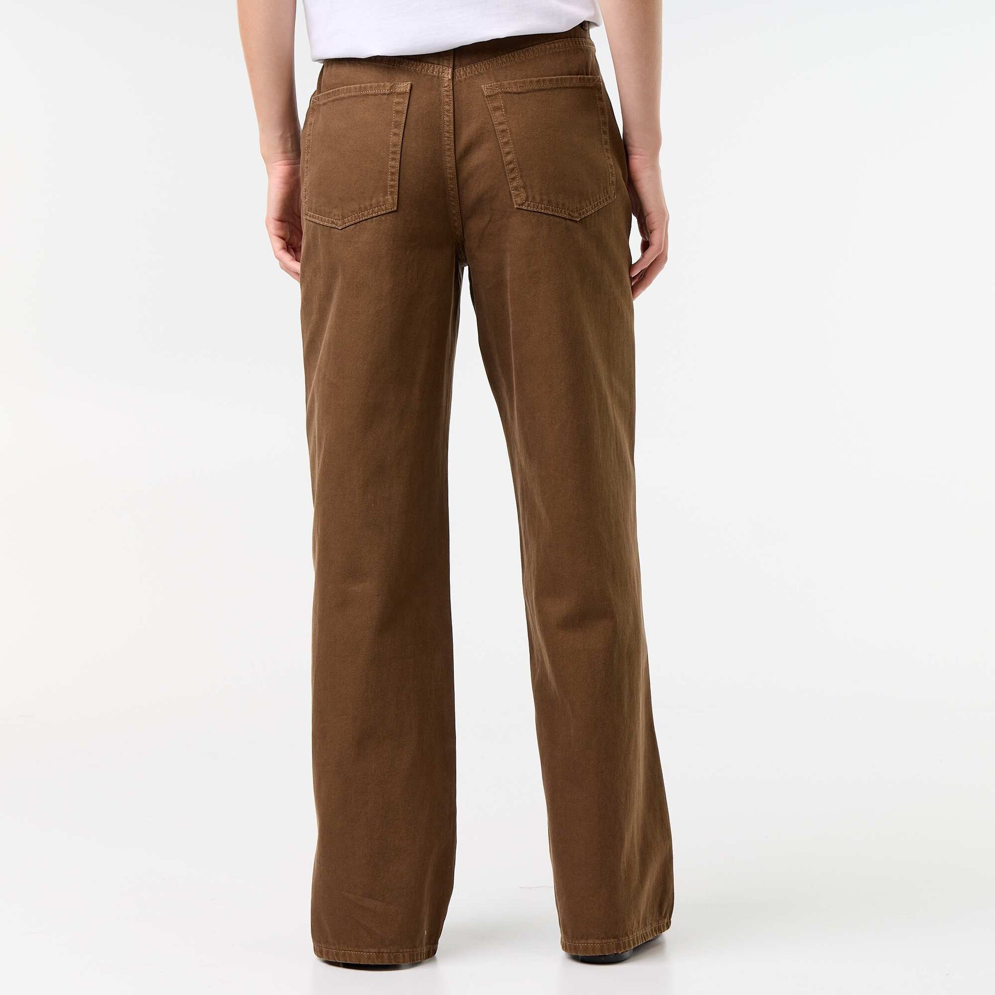 High-waisted wide-leg twill pants BROWN