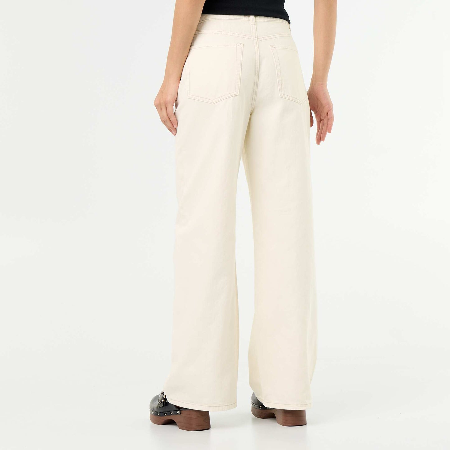 High-waisted wide-leg twill pants BEIGE