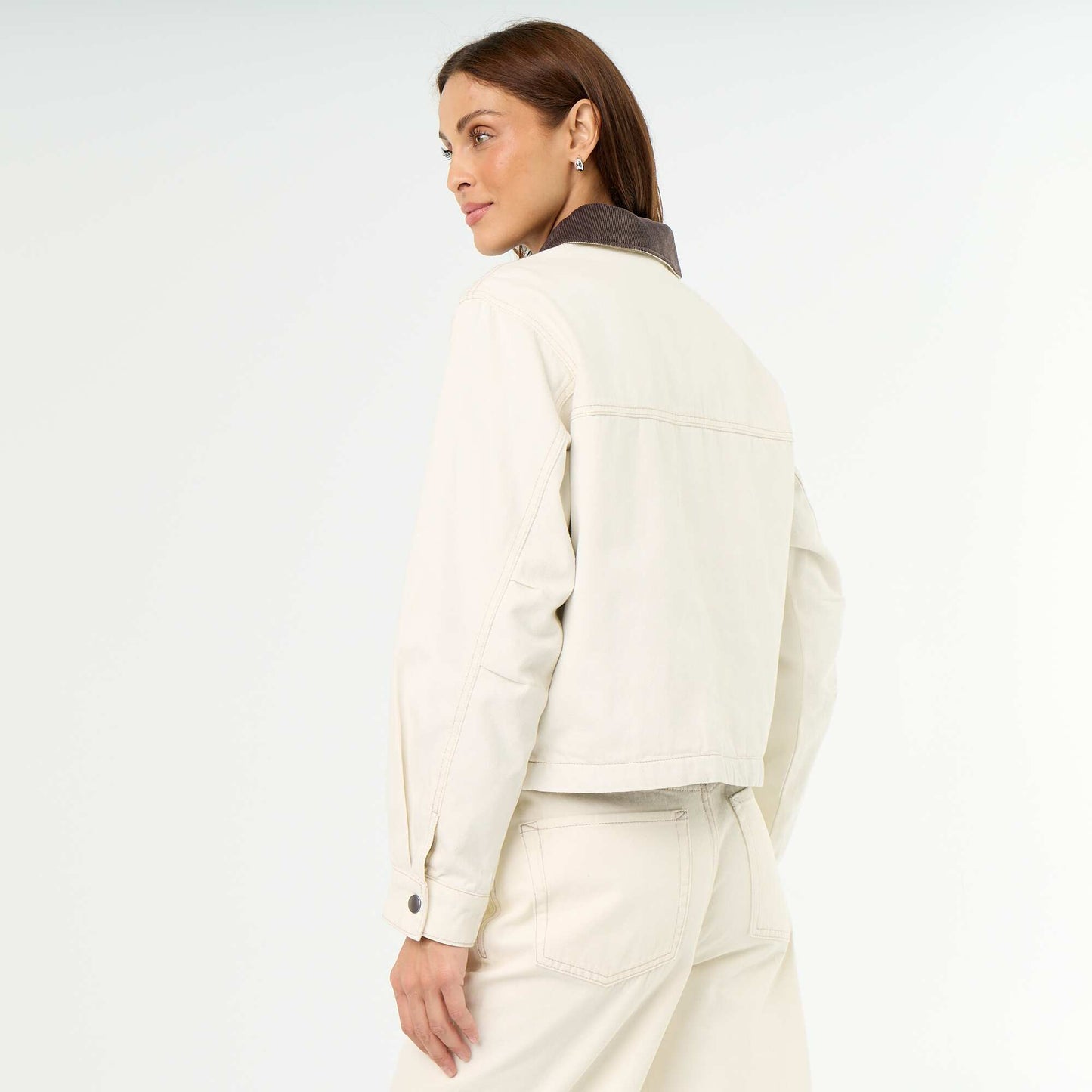 Denim workwear jacket with velvet collar BEIGE