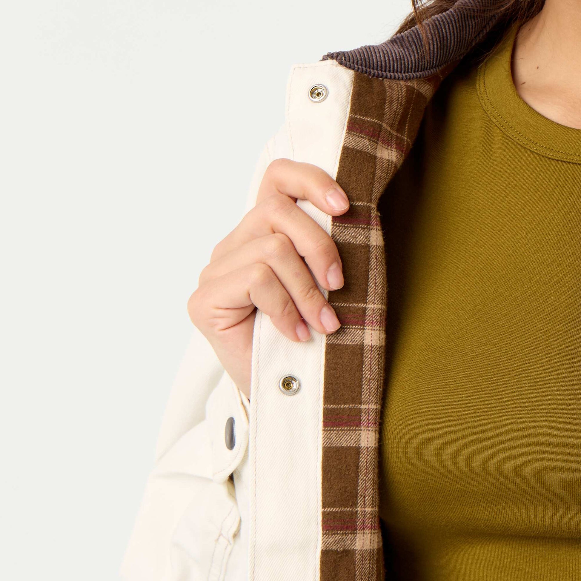 Denim workwear jacket with velvet collar BEIGE