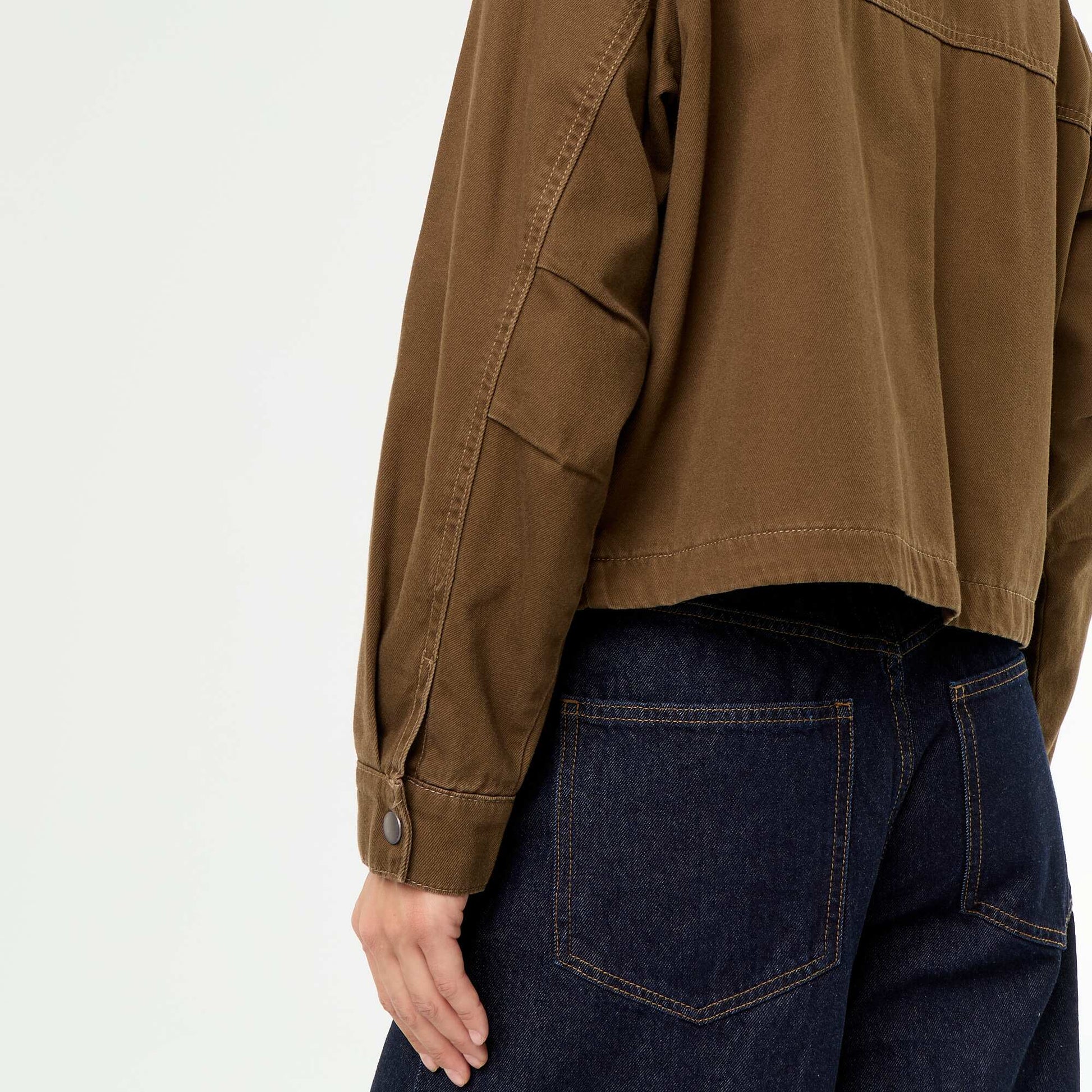 Denim workwear jacket with velvet collar BROWN