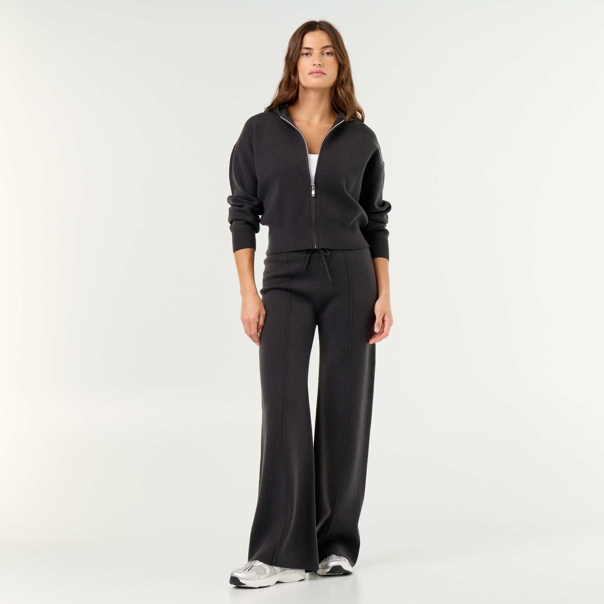 Wide knit trousers BLACK