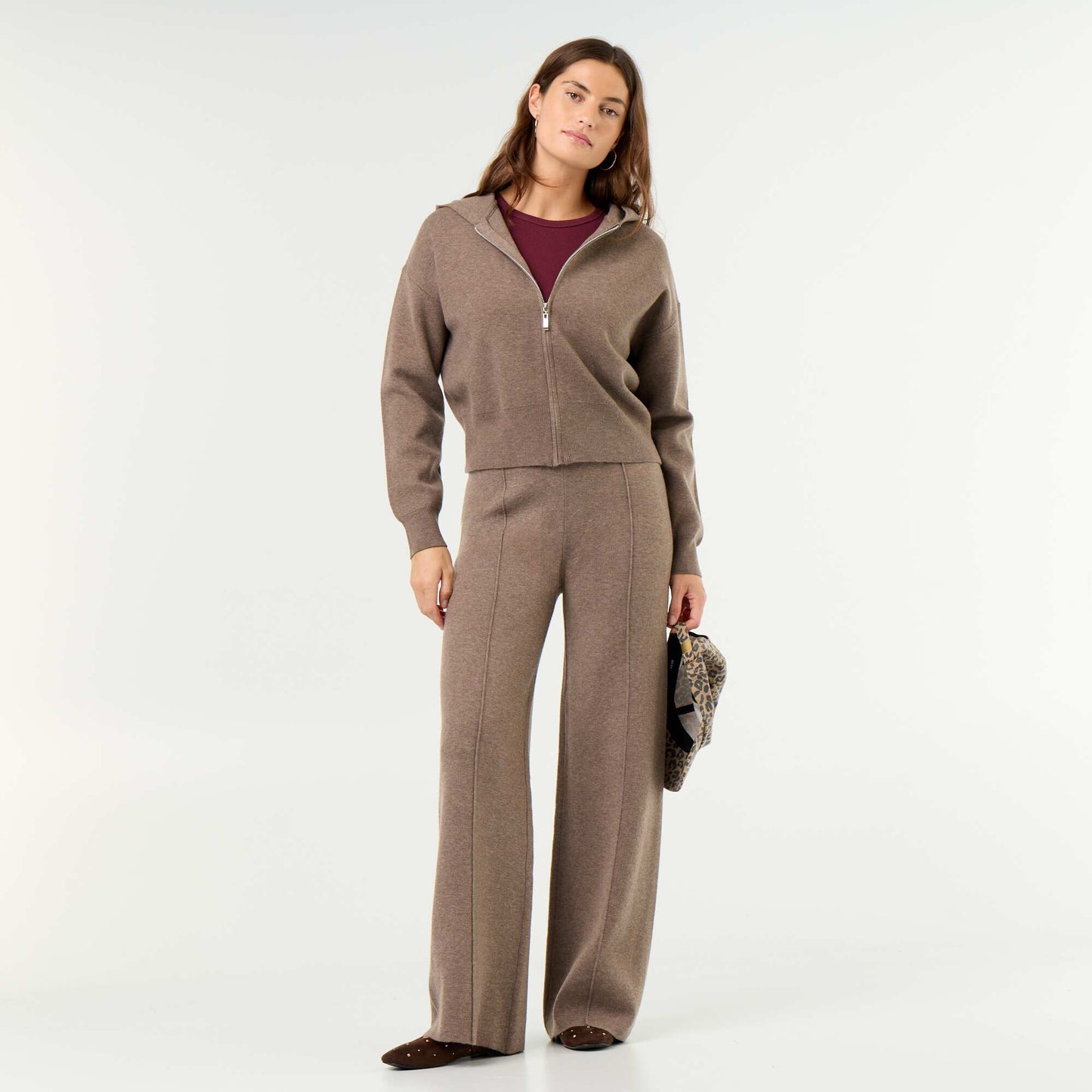 Wide knit trousers BEIGE