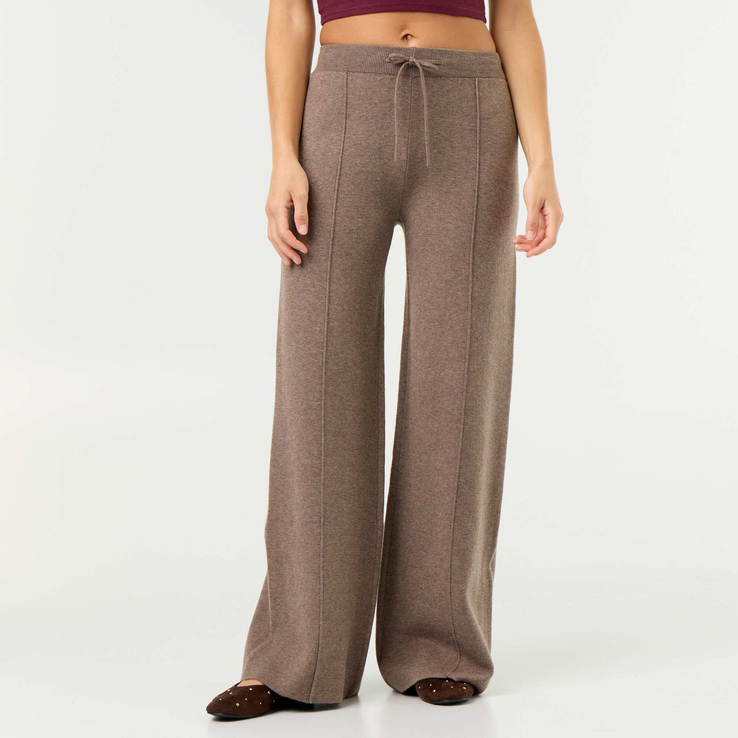 Wide knit trousers BEIGE